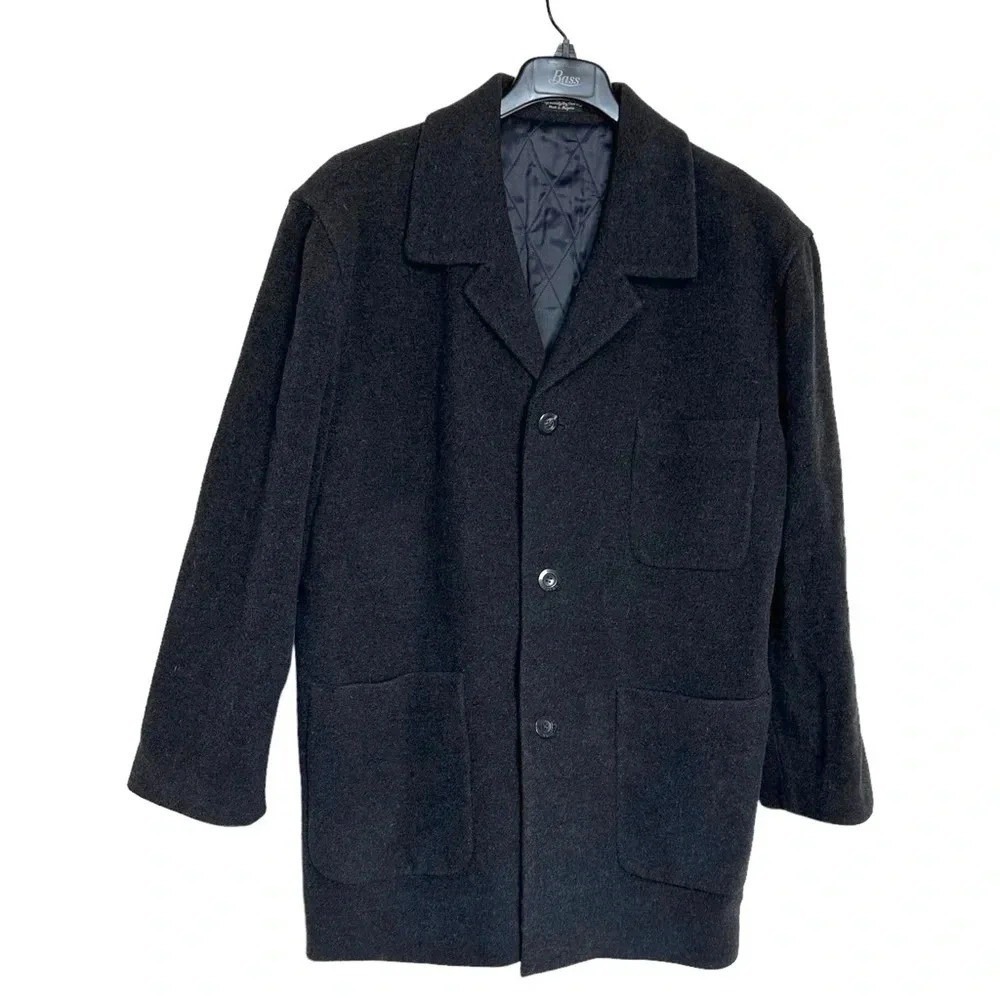 Kenneth Cole Reaction Coat XL Black Wool Cashmere Blend Quilted Lining Button
